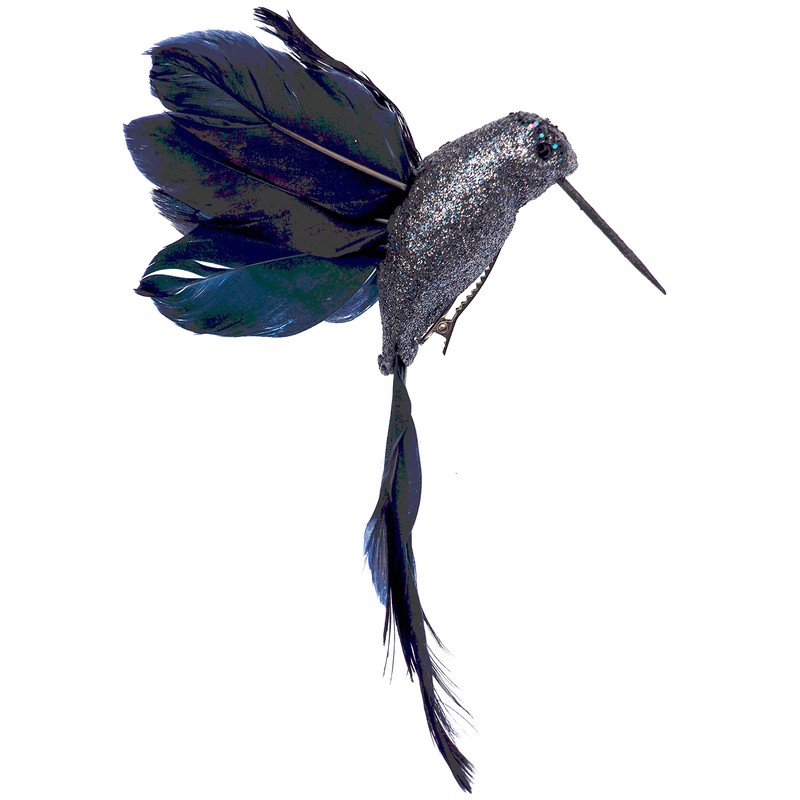 BWG Midnight Blue Hummingbird Clip On Birds Christmas Tree Decorations