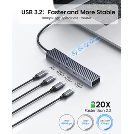 ORICO USB C Hub 3.2 for Laptop USB Splitter USB 3.2 Gen 2 10Gbps Type C Multiport Adapter with 3 USB C 3.2, 100W PD Charging for PC, Laptop, Surface Pro, MacBook and More Type C Devices(DHF-4C)