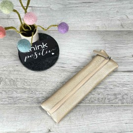 SinnWunder® Real Leather Pencil Case with Elastic Band for Ring Planner or Bullet Journal, gold, Planner case with rubber