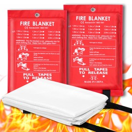 ZOLGINAH Pack of 2 Fire Blankets, 1 m x 1 m Fire Blanket Kitchen, Fibreglass Fire Blanket, Fire Blanket for Accidental Safety Design for Kitchen, Fireplace, Grill, Car, Camping