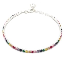 AKA Gioielli® - Multicoloured Tennis Bracelet 925 Silver with Coloured Zircons for Women, Adjustable Length, Gold Plated Zirconia Sterling silver