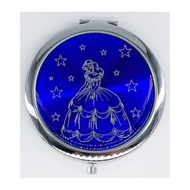 12PCS Quinceanera Compact Round Hand Mirror Sweet 15 design with Organza Gift Bag Girl (Royal Blue / Silver)