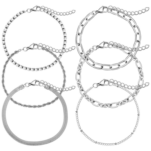 SAFIGLE Bangles Layered Bracelet Set 6pcs Dainty Chain Bracelets Stackable