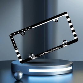 God Bless America License Plate Frame USA Flag License Plate Frames Personalise Stainless Steel Funny Design Compatible with Standard License Plate Holder for USA and Canada 6 X 12 with Screws