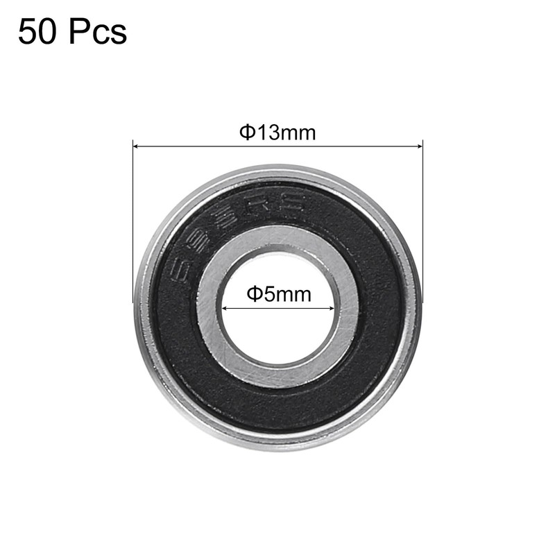 sourcing map 50pcs 695-2RS Deep Groove Ball Bearings 5x13x4mm Chrome