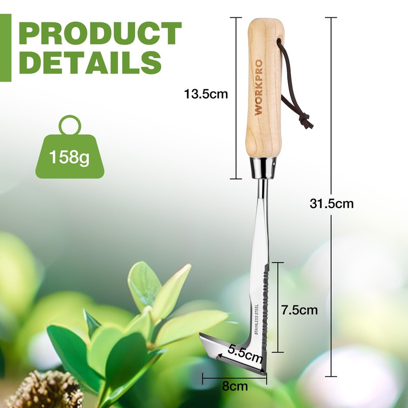 WORKPRO 30cm Weed Removal Tool with Wood Handle, Serrated Edge