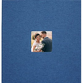 Navy Linen Photo Album - Oversized 12-1/2" x 13" (40 Self-Adhesive Pages) (English and Italian Edition)