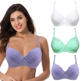 Curve Muse Plus Size Nursing Underwire Bra with Drop-Down Cups (Pack of 3)-Ivory,Lavender,Lt Green-44DDDD-V2