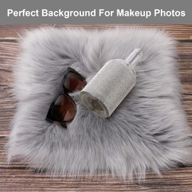 Molain Faux Fur Chair Pad 12 inch Square Cover Seat Cushion Carpet Mat Soft Fluffy Area Rug Couch for Living Bedroom Sofa,Photographing Background(Grey)