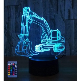3D Excavator Night Light Lamp 7/16 Color Change 3D LED Lamp Touch Switch Remote Control USB Powered Table Decorations Valentines Decor Birthday Room Decoration