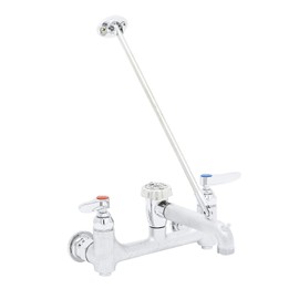 T&S Brass B-0665-BSTR Service Sink Faucet. 8" Wall Mount with Built in Stops, Vacuum Breaker, and Pail Hook. Rough Chrome with Garden Hose Male Outlet. (Pack of 1)