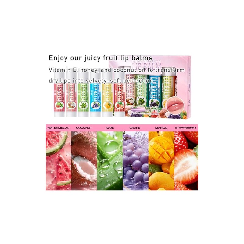 6 Pack Fruit Lip Balm Set - Vitamin E Enriched