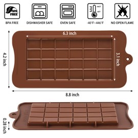 CLUEWR 4 PCS Break-Apart Chocolate Bar Molds, Large Silicone Candy Bar Molds, Food Grade Non-Stick Chocolate Moulds for Protein Energy Bar