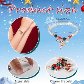 6 PCS Christmas Beaded Bracelet Christmas Jingle Bell Bracelets Xmas Tree Candy Cane Snowman Charm Bracelets Christmas Party Favors Adjustable Women Jewelry Suitable for Holiday Gifts