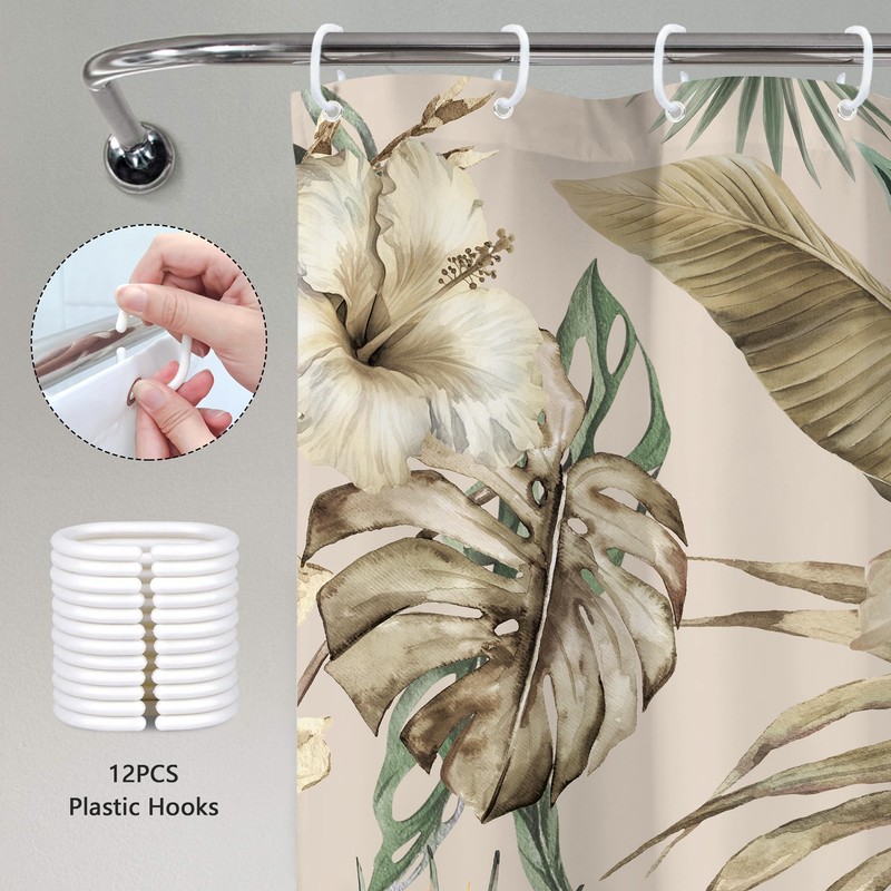 Mitpok Summer Tropical Leaves Shower Curtain 60Wx72H Green Palm Floral