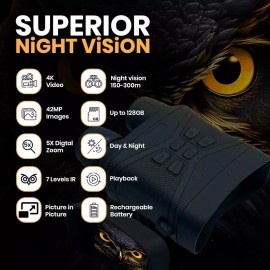 M. A. C. Tactics Night Vision Goggles - 4K 42MP Night Vision Binoculars 3'' Large Screen 5x