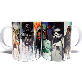 Greatest Characters Full Wrap Around Artwork - 11oz Ceramic White Mug - Giftable Foam Box Protection - Wars Heroes Stars Collectible