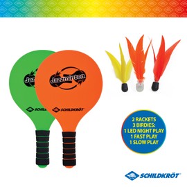 Schildkröt® Jazzminton Set, 2 Bats, 3 Birdies, LED Ball for Night Game, Beach Ball Set, Great Fun for Everyone and Anywhere
