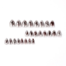 IMSOHOT Almond Press on Nails Medium Glossy Stiletto Fake Nails Diamond Glue on Nails Black Ombre False Nails with Designs Full Cover Clear Acrylic Nails for Women