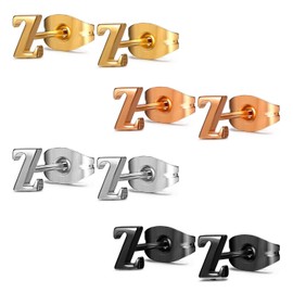 JewelrieShop Initial Letter Stud Earrings Hypoallergenic Alphabet A-Z Women Earrings for Sensitive Ears (Letter Z x 4 Pairs)