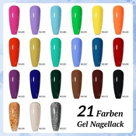 phoenixy Gel Nagellack Set, Phoenixy 21 Farben UV Nagellack Set Gel mit Unterlack, Überlack, Matte Überlack Shellack Set für Nagel Design