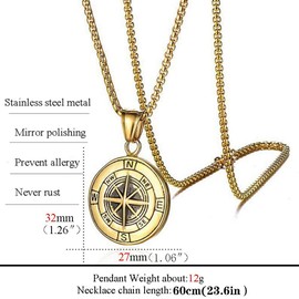 AZFVBQL Compass Necklace for Men Chain Stainless Steel Compass Pendants Male Jewelry