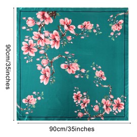 35” Large Square Satin Head Scarf - 3Pcs Satin Hair Scarves Silk Bandana Scarf Beach Headscarf Silk Feeling Scarf for Women (Peach Blossom(white/Cyan/Navy Blue))