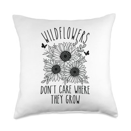 Smarty Pants Designs Wildflowers Don't Care Where They Grow Inspirational Throw Pillow, 18x18, Multicolor