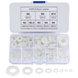 500 Pcs Nylon Washers, Flat Round Plastic Spacers Washers, Assorted Washer Gaskets Seals for Screws Bolts - White, 5-20mm, M2/M2.5/M3/M4/M5/M6/M8/M10