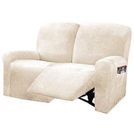 ULTICOR Reclining Love Seat Slipcover, 48" - 65" L, 6-Piece Velvet Stretch Loveseat Reclining Sofa Covers, 2 seat Love seat Recliner Cover, Thick, Soft, Washable (Ivory)