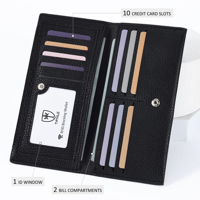 Tipmile Ultra Slim Wallet for Women Bifold Leather RFID Blocking