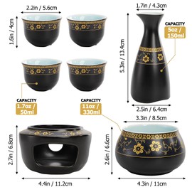 Foraineam Ceramic Sake Set with Warmer Pot, Japanese Style Porcelain Pottery Hot Cold Saki Drink Bottle Stovetop Set, 7 Pieces Set with 1 Candle Stove, 1 Warming Bowl, 1 Sake Bottle, 4 Sake Cups
