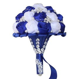 Yoanshop Handmade Wedding Bouquet Bridal Holding Bouquets Bride Bridesmaid Bouquet Wedding Decoration Silk Flowers with Rhinestone Decor (Blue White)