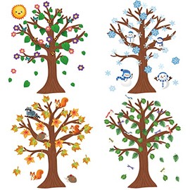 168 Pieces Classroom Tree Bulletin Board Set Seasonal Tree Winter Fall Spring Summer Tree Decor Family Tree Board Tree Classroom Tree with Seasonal Cutouts for Classroom Home Decor