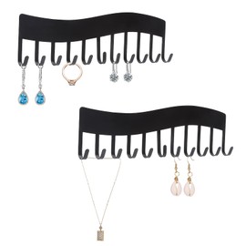 VOSSOT Pack of 2 Chain Holder Jewellery Storage Wall Jewellery Organiser Made of Metal Black Wall Mounted with Screws for Necklaces, Earrings & Bracelets in Bedroom and Bathroom