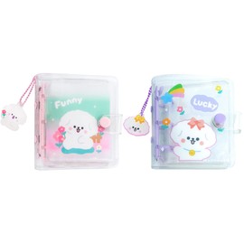 SZHTSWU 2Pcs 3 Inch Mini Photo Album,20 Sheets 40 Pockets Photo Album in Loose Leaf Refillable 3 Rings Photocard Binder Cover Kpop Photocard Holder with Pendant for Picture Cards Storage (Purple Pink)