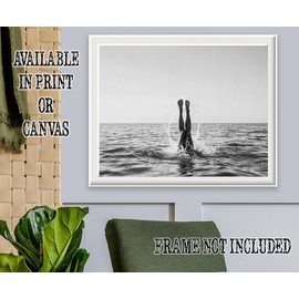 Splash-16x20 Stretched Canvas-Take a Plunge Black & White Photo, Beach House Decor, Dive, Summer Vibes, Bathroom Art, Ocean Photography - Free Diving Aficionados, Dorm & Sports Decor, Beach Bum Poster