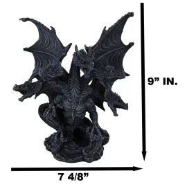 Gothic Faux Stone Ancient Legendary Five Headed Dragon Hydra Roaring Figurine