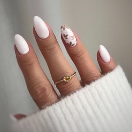 Press On Nails Short Almond Press On Nails Flower White Simplicity Fake Nails Acrylic Press On Nails Impress Nails Press On Nails For Women 24pcs