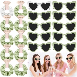 Pack of 20 JGA Glasses Team Bride Hair Scrunchies Bride Party Glasses Heart Sunglasses, 10 Heart-Shaped Glasses + 10 Bride Hair Elastics, Hen Party Glasses and JGA Decorative Accessories for Hen Night
