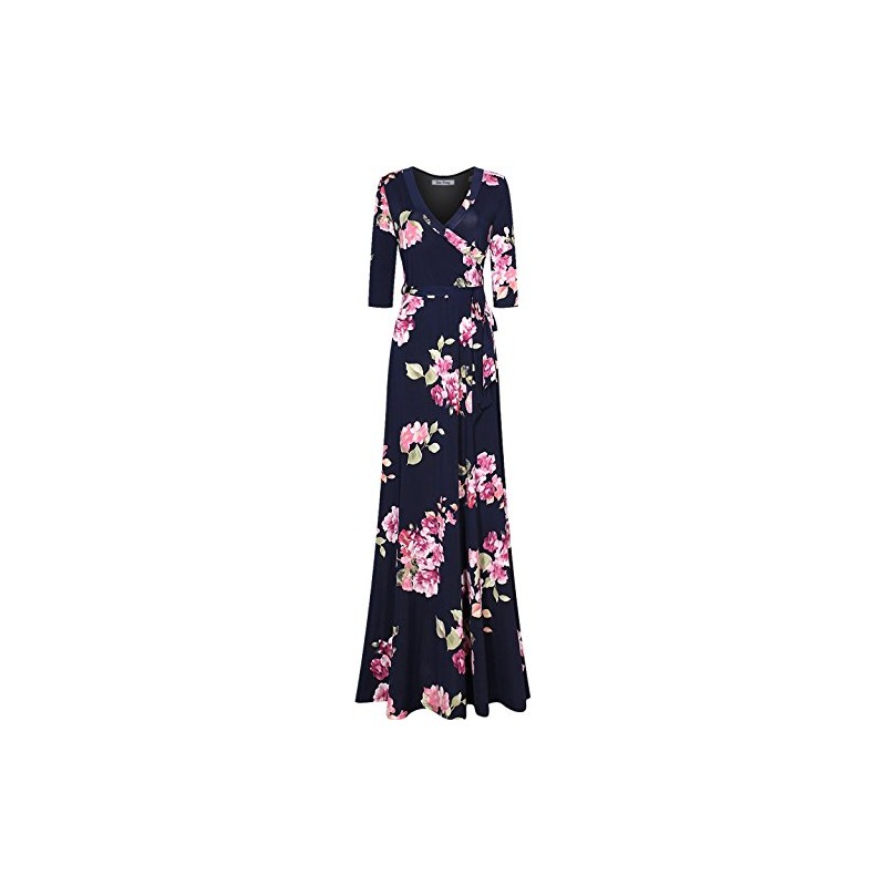 Bon Rosy Women's 3/4 Sleeve Floral Printed Bohemian Maxi Wrap