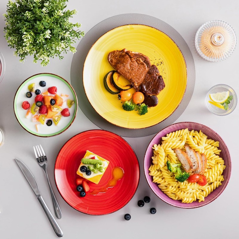 vancasso Bonita Dinnerware Sets, 24 Pieces Multicolor Stoneware Dinner Set