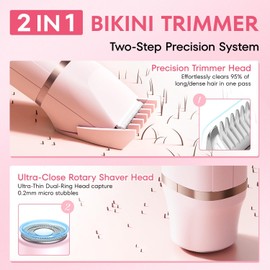 VG VOGCREST Bikini Trimmer for Women: Rechargeable 2-in-1 Painless Body Shaver for Leg Arm Underarm with Length Combs - Portable Travel Friendly Pubic Grooming Kit with Charging Dock (Light Pink)