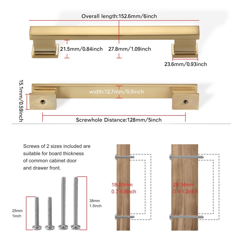 TUNNY 10 Pack Classic Rectangle Solid Cabinet Handles-5"/128mm Screw Spacing