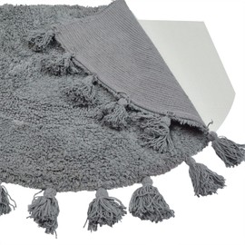 Boho Bathroom Rugs Half Circle Cotton Bath Mat with Tassels Hand-Woven Bohemian Rugs with Rug Non Slip Pad Washable Bath Rugs for Bathroom, Shower, Tub 20"x32", Half-Circle Grey
