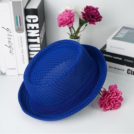 Luwint Cute Fedora Hat - Lightweight Breathable Mesh Crushable Roll Up Short Brim Bowler Derby Cap (Blue)