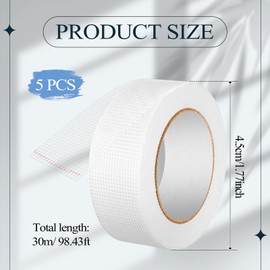 Pushglossy 5 Roll Self Adhesive Fiberglass Drywall Joint Tape 1.8 Inches x 492 ft Heavy Duty Wall Crack and Seam Patch Mesh Tape for Drywall Repair Joining Finishing, White