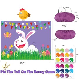 Funnlot Easter Games for Kids Pin The Tail on The Bunny with 24 Stickers Easter Party Games Easter Rabbit Game for Easter Party Decorations Easter Egg Hunt Activities