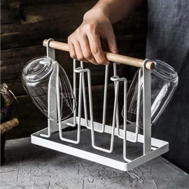 ComLeo Portavasos De Acero Con Asa De Madera Base Metálica