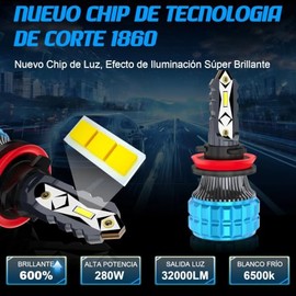 Focos LED H11 H8 H9 Kit de Auto, 280W 32000LM 600% Brillante - 2 Piezas | 6500K Luz Blanco, Luces H11 LED Alta o Baja para Faros Delanteros, 1:1 Tamañ